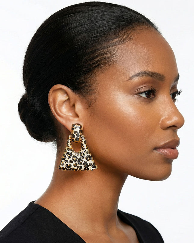 Drop Jungle Chic Leopard Trapezoid Hinge Earrings