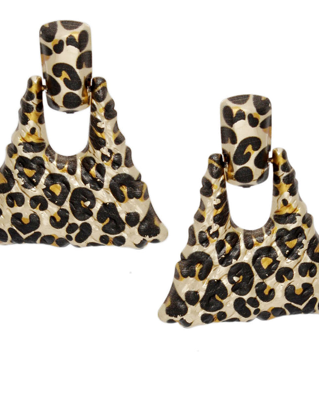 Drop Jungle Chic Leopard Trapezoid Hinge Earrings