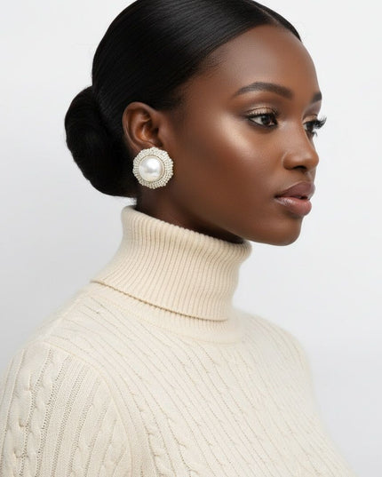 Stud Oversized Domed Cream Pearl Earrings