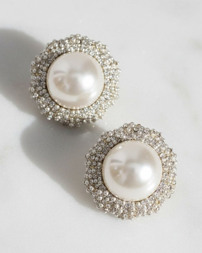 Stud Oversized Domed Cream Pearl Earrings
