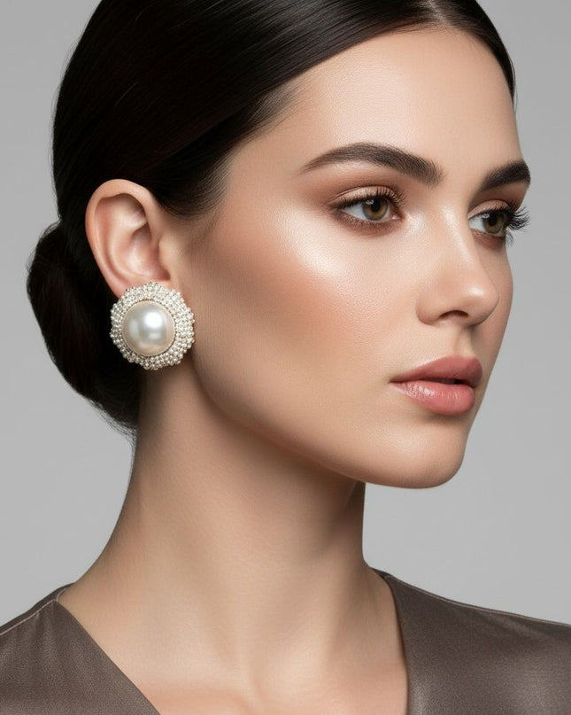 Stud Oversized Domed Cream Pearl Earrings