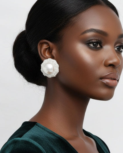 Stud Oversized Domed White Pearl Earrings