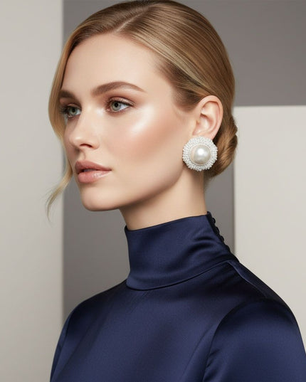 Stud Oversized Domed White Pearl Earrings