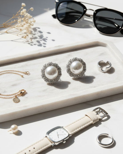 Stud Oversized Domed White Pearl Earrings