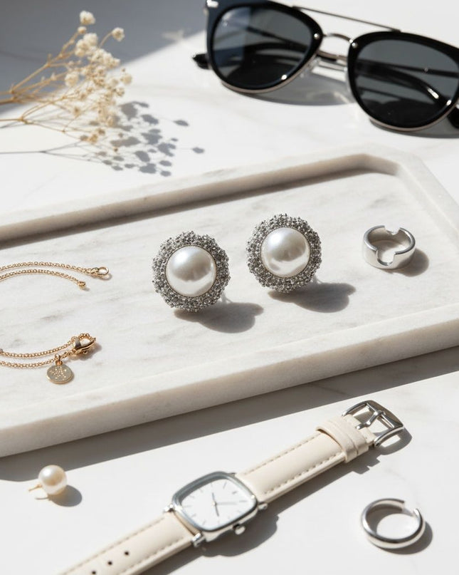 Stud Oversized Domed White Pearl Earrings