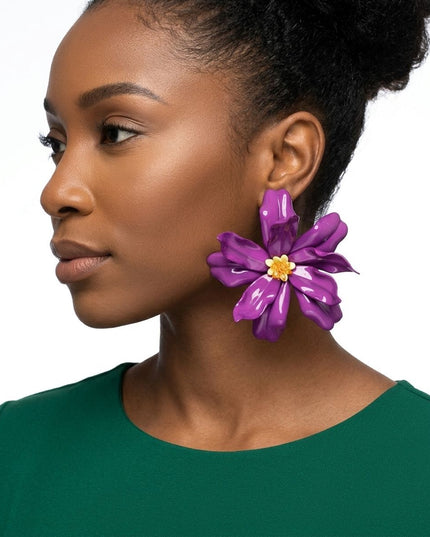 Stud Purple Flower Oversized Wavy Petal Earrings