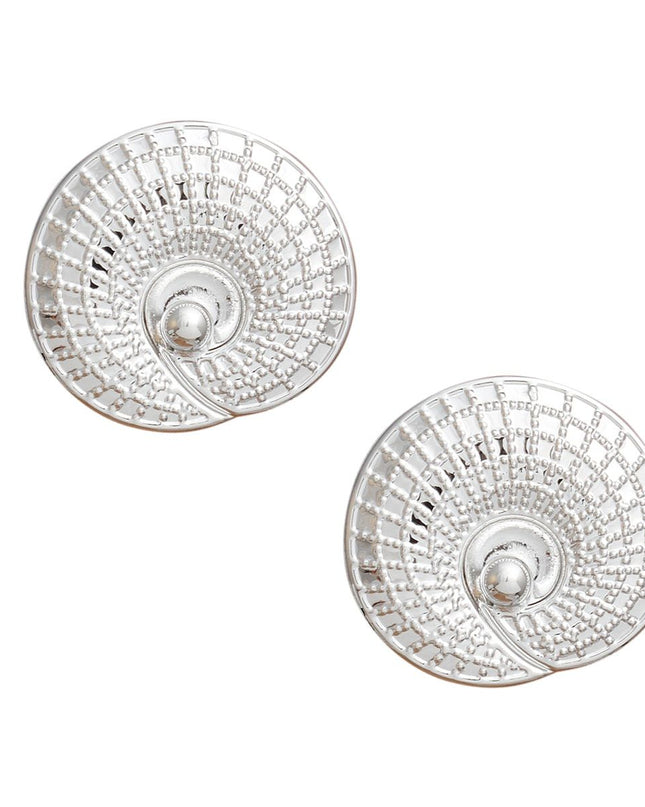 Stud Seashell Swirl Large Silver Metal Earrings
