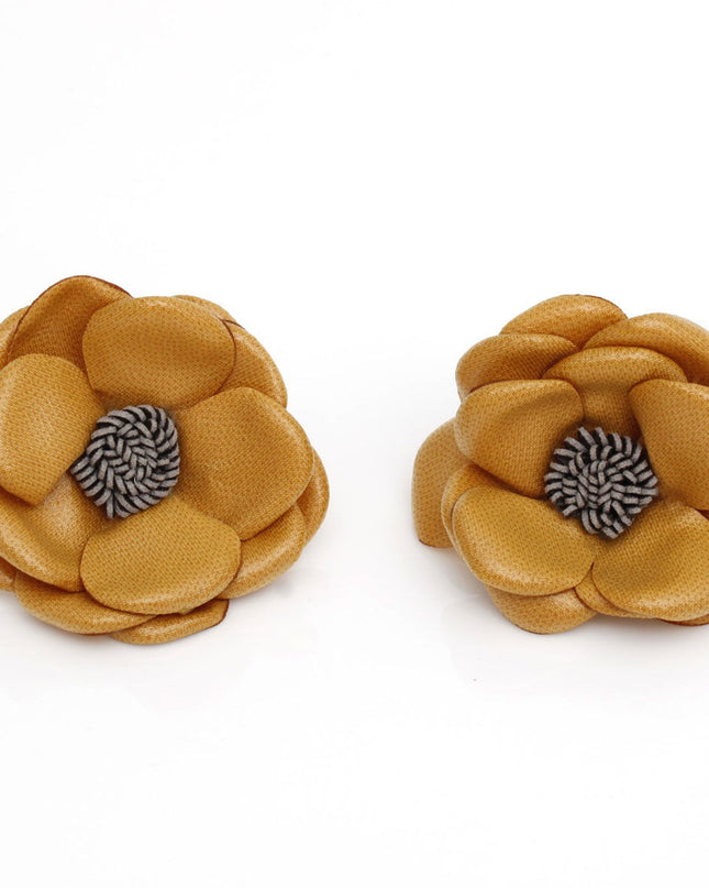 Stud Mustard Faux Leather Petal Flower Earrings