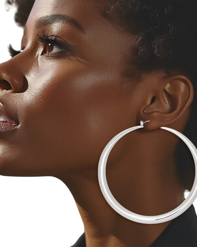 Hoop Sleek Silver Graduated Design Earrings Women