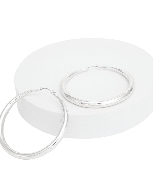 Hoop Sleek Silver Graduated Design Earrings Women
