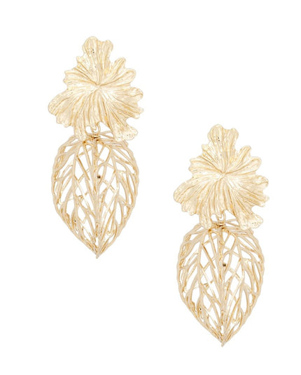 Drop Architectural Gold 3D Caged Leaf Earrings