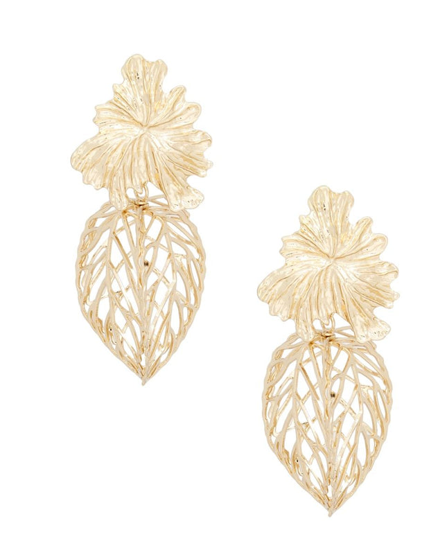 Drop Architectural Gold 3D Caged Leaf Earrings
