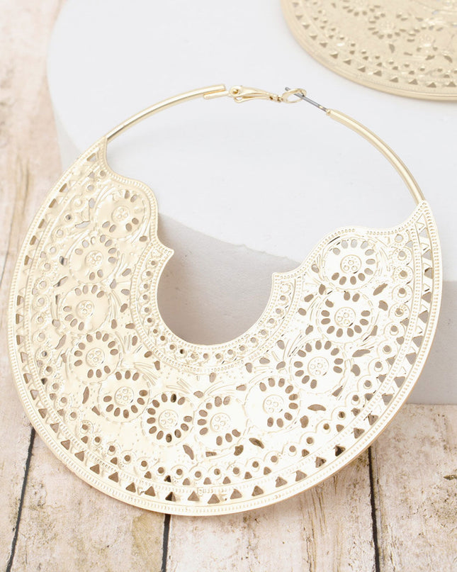 Hoop Intricate Filigree Large Boho Gold Earrings