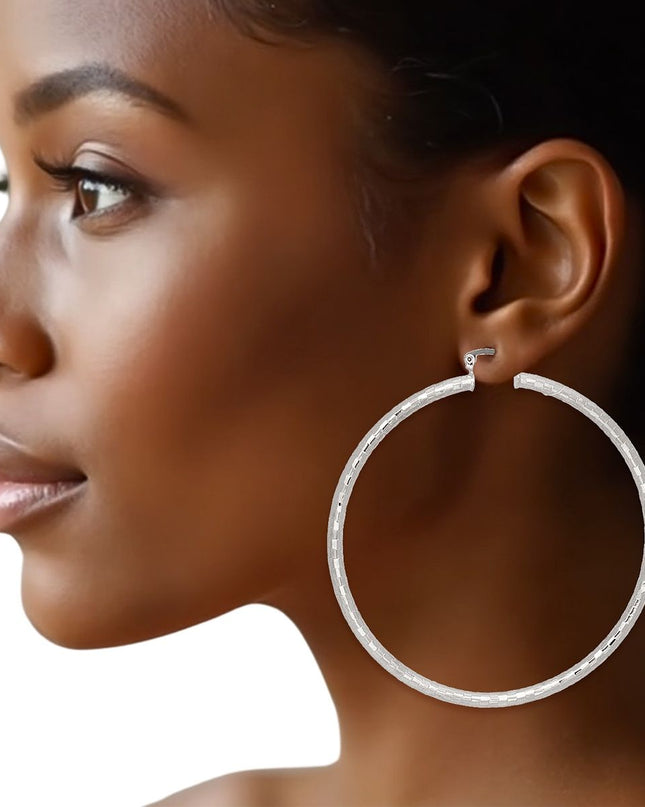 Hoop Classic 3 in Square Cut Silver Earrings Women