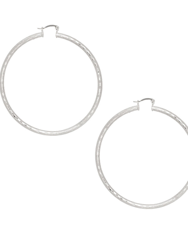Hoop Classic 3 in Square Cut Silver Earrings Women