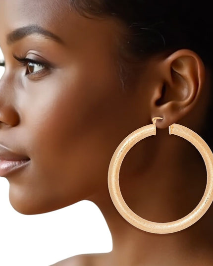 Hoop High Shine Gold Sandblasted Thick Earrings