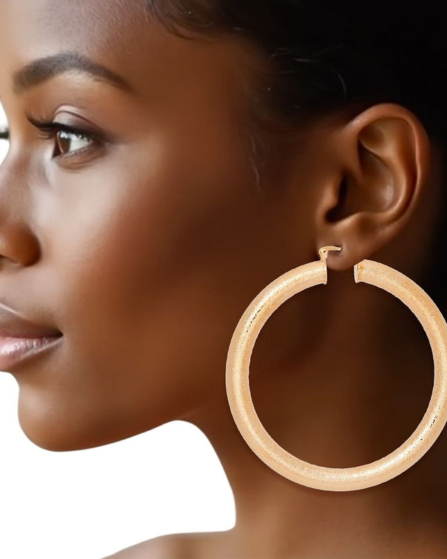 Hoop High Shine Gold Sandblasted Thick Earrings