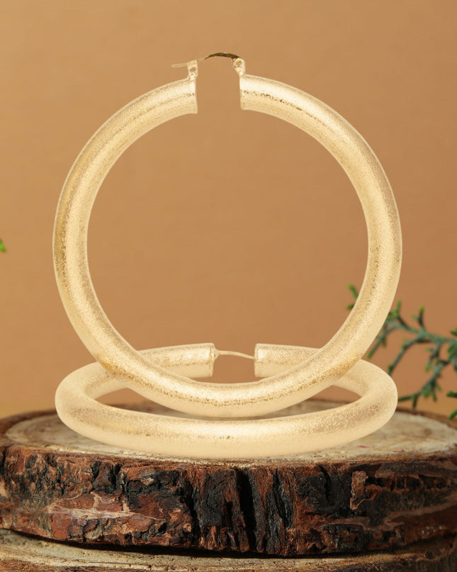 Hoop High Shine Gold Sandblasted Thick Earrings