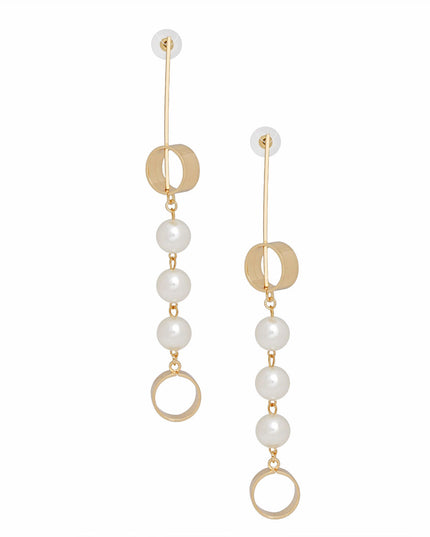 Dangle Long Geometric Gold and Pearl Earrings