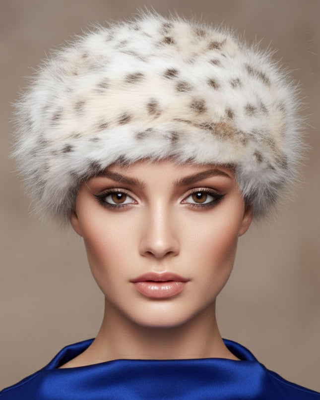 Beret Luxe Leopard Faux Fur Winter Cap Women