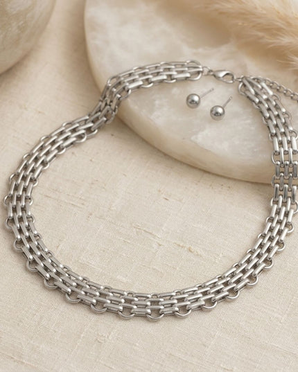 Silver Panther Link Style Chain Necklace Set