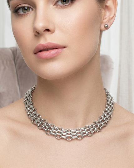 Silver Panther Link Style Chain Necklace Set
