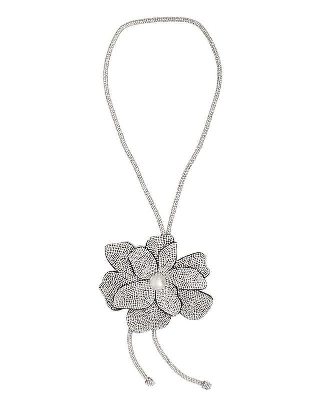 Long Y Brilliant Clear Blooming Flower Necklace