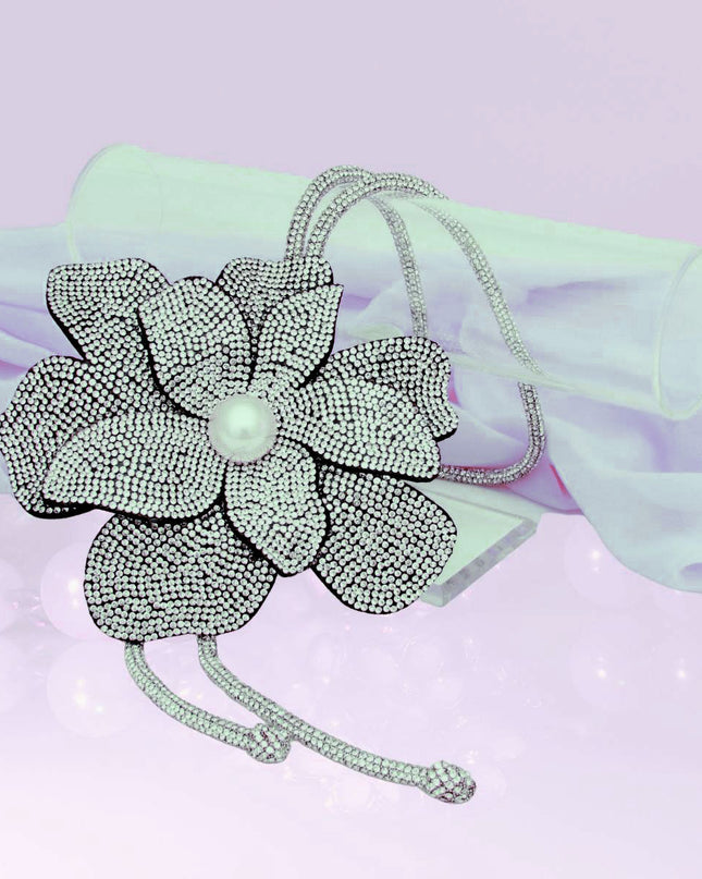 Long Y Brilliant Clear Blooming Flower Necklace