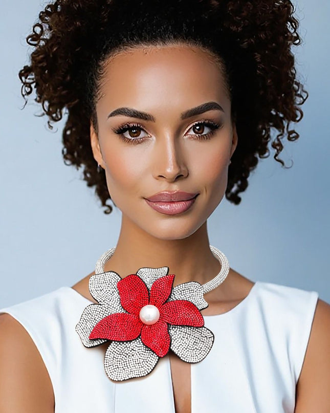 DST Handcrafted Brilliance Flower Choker Necklace