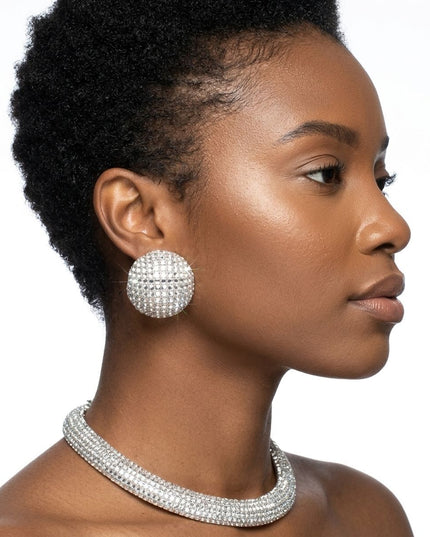 Silver Clear Stone 6 Row Disco Ball Collar Necklace