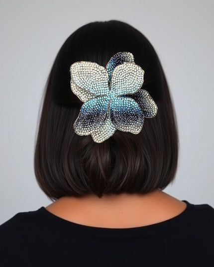 Brooch Handcrafted Brilliant Blue Flower Pin Clip