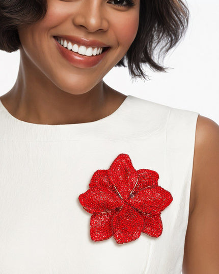 Brooch Handcrafted Brilliant Red Flower Pin Clip