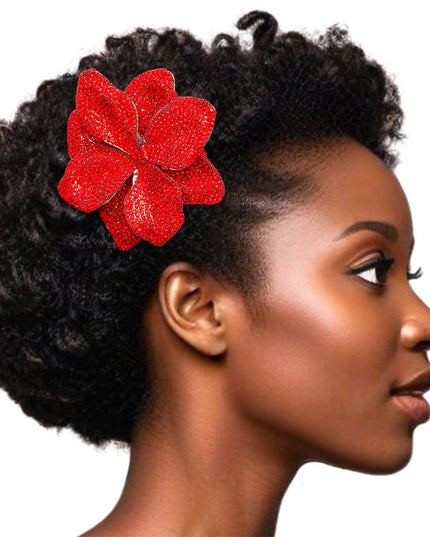 Brooch Handcrafted Brilliant Red Flower Pin Clip
