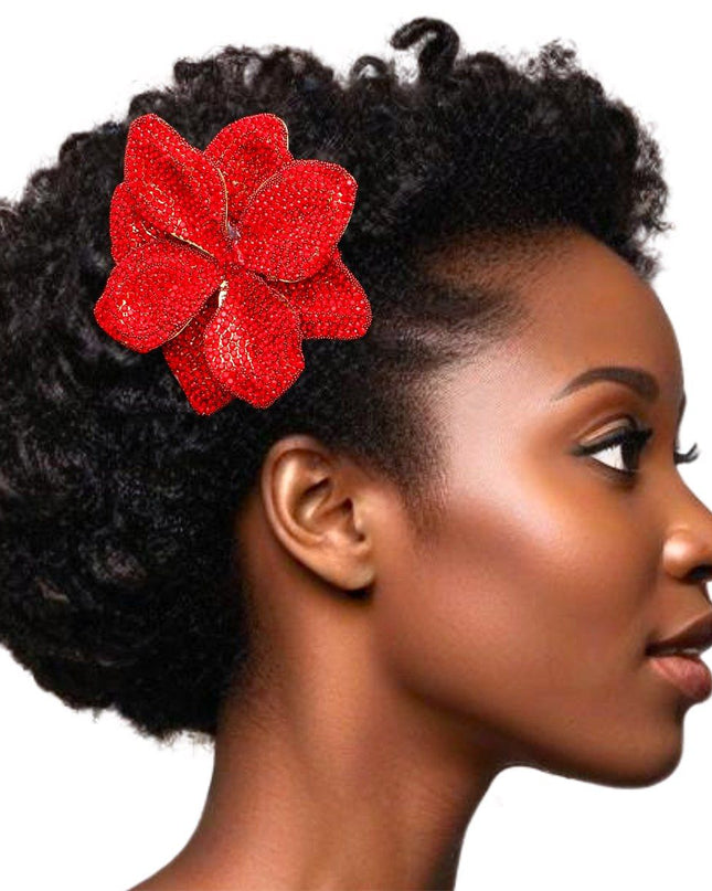 Brooch Handcrafted Brilliant Red Flower Pin Clip