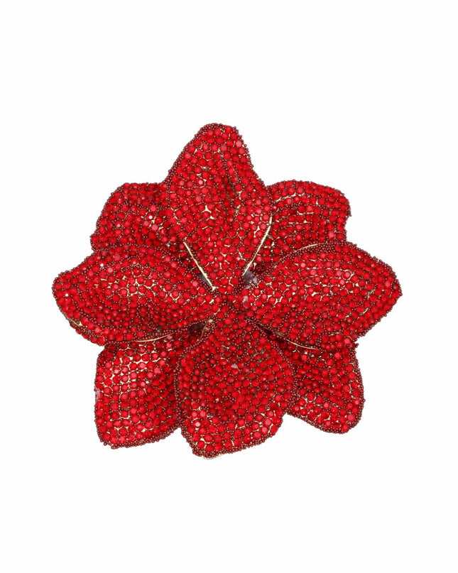 Brooch Handcrafted Brilliant Red Flower Pin Clip