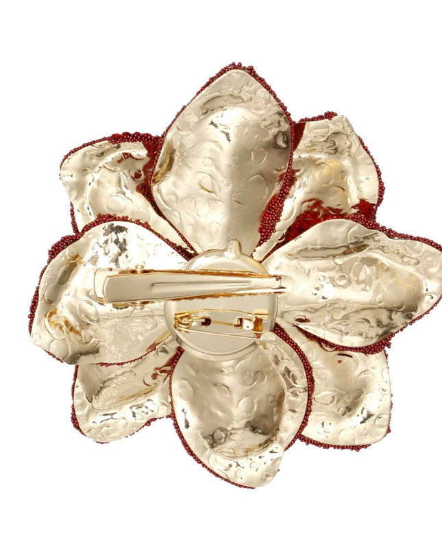 Brooch Handcrafted Brilliant Red Flower Pin Clip