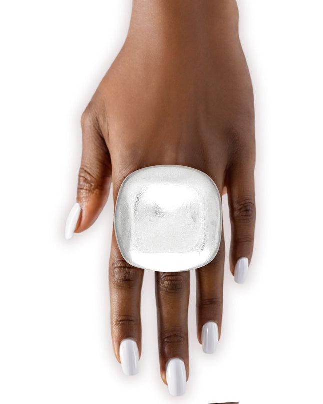 Ring XL Industrial Tribal Matte Silver Square