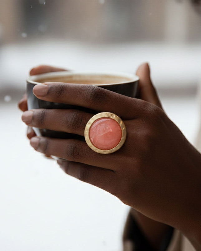 Cocktail Ring Large Pink Resin Vintage Stretch