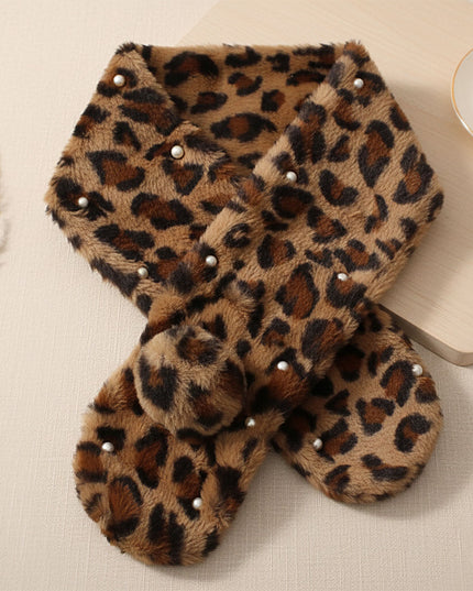 Scarf Luxe Faux Fur Leopard and Pearl Pull Thru
