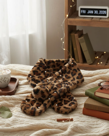Scarf Luxe Faux Fur Leopard and Pearl Pull Thru