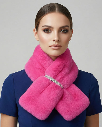 Scarf Luxe Faux Fur Fuchsia Rhinestone Pull Thru