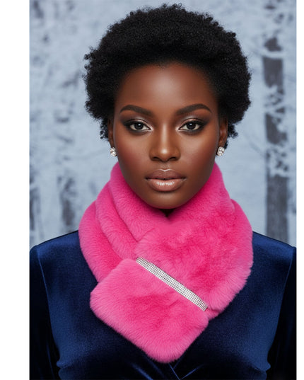 Scarf Luxe Faux Fur Fuchsia Rhinestone Pull Thru