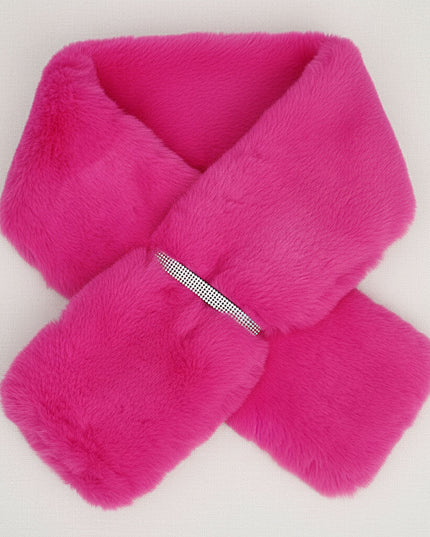 Scarf Luxe Faux Fur Fuchsia Rhinestone Pull Thru
