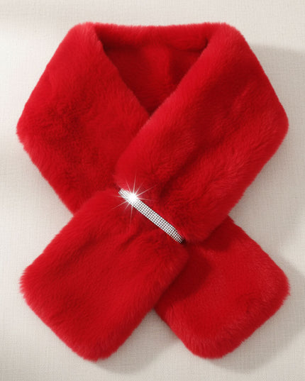 Scarf Luxe Faux Fur Red Rhinestone Pull Thru