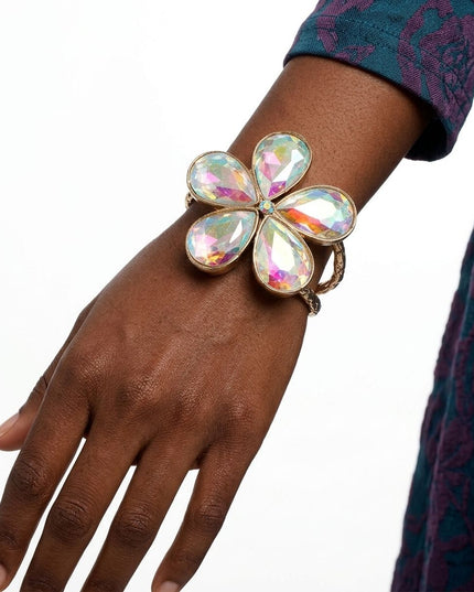 Aurbo Glass Crystal Daisy Flower Cuff Bracelet