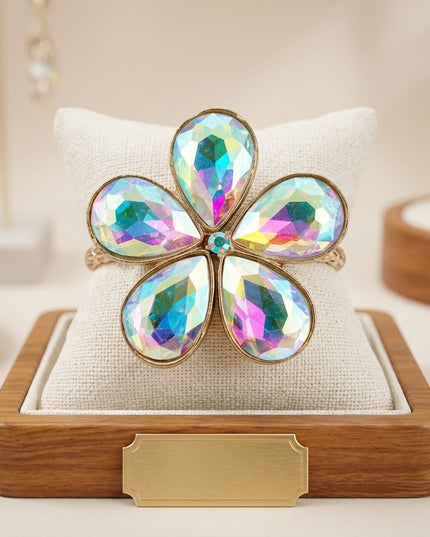 Aurbo Glass Crystal Daisy Flower Cuff Bracelet