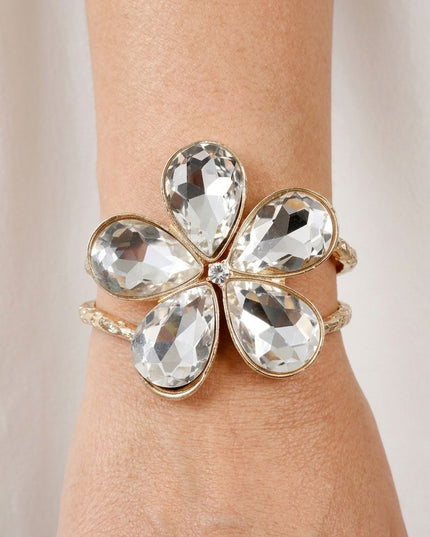 Gold Glass Crystal Daisy Flower Cuff Bracelet