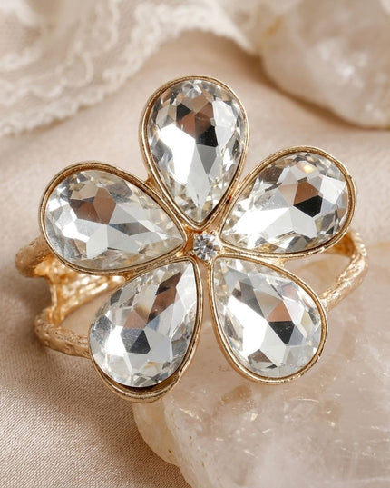 Gold Glass Crystal Daisy Flower Cuff Bracelet