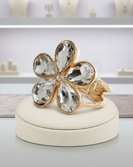 Gold Glass Crystal Daisy Flower Cuff Bracelet