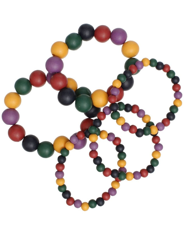 Wood Bead 5 Pcs Multicolor Stretch Bracelet Set